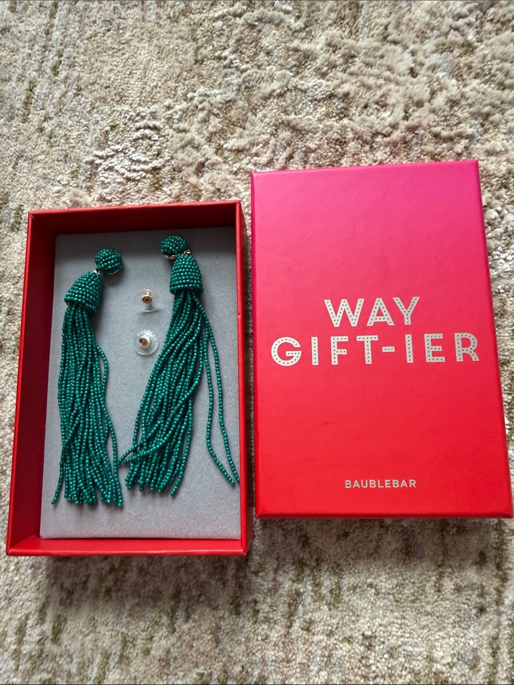 BaubleBar Emerald Green Beaded Tassel Drop Earrings